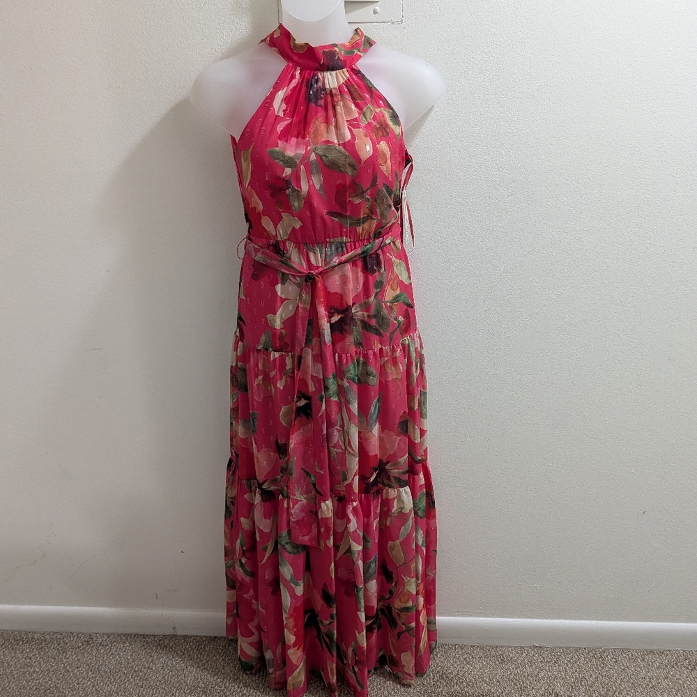 NWT Eliza J Woman's Size 4 Printed Sleeveless Tie -Waisted Dress